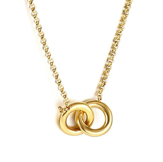 Double Circle Gold Pendant Necklace