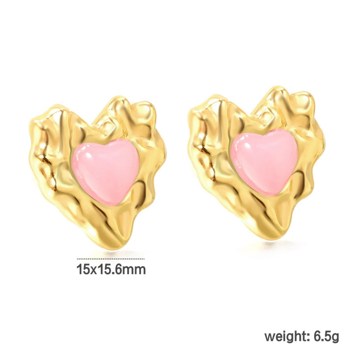 Gold and Pink Heart Stud Earrings